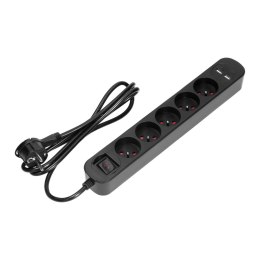 Listwa przeciwprzepięciowa, 5 gniazd 2P+Z (French), kabel 3x1,5 mm-, długość 1,5 m, z wyłącznikiem podświetlanym dwutorowym, 16 