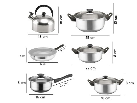 Komplet garnków kuchennych 11 el. gaz indukcja czajnik patelnia + pokrywki - or201