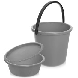 Wiadro z Misą i Pokrywką 13 L/5 L ORION Zestaw 3 Elementy Tworzywo