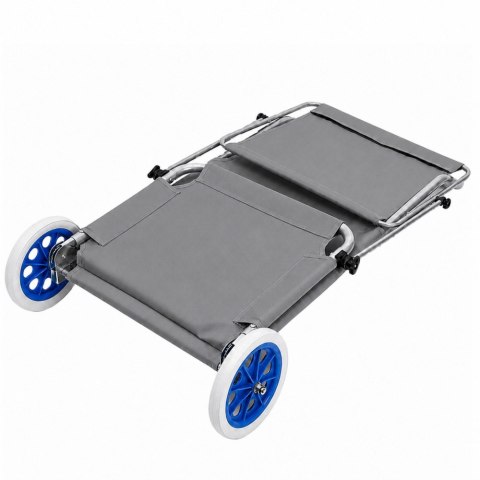 Leżak Plażowy Na Kółkach Ogrodowy Składany Z Daszkiem Aluminiowy Szary
