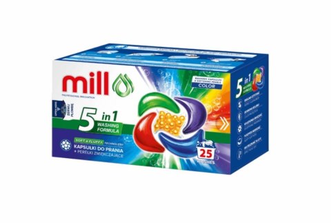 MILL PRO Kapsułki do prania 5k + perełki zmiękczające COLOR. Do kolorów. 25 szt.