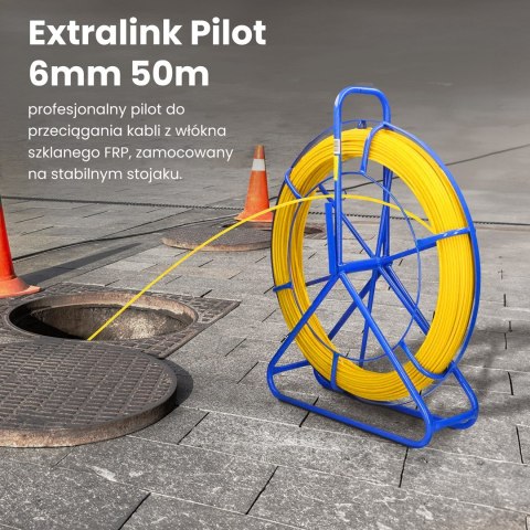 Extralink Pilot do przeciągania kabli Pilot 6mm 50m włókno szklane FRP, śr. 6mm, dł. 50m, żółty