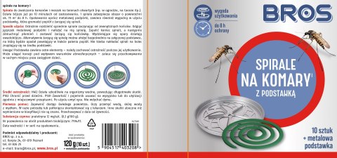 BROS - spirale na komary z metalową podstawką 10szt.