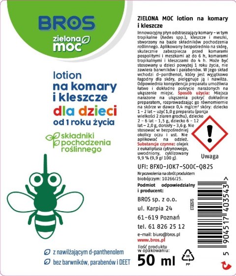 BROS - Zielona Moc lotion na komary i kleszcze dla dzieci 50ml