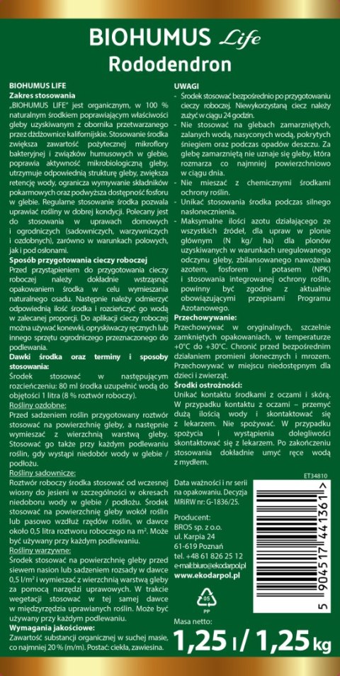 EKODARPOL BIOHUMUS LIFE Rododendron 1,25L