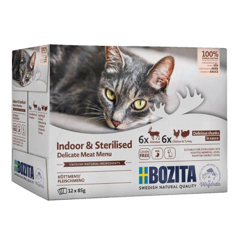 Bozita Sterylizowane kawałki w sosie z mięsem -mokra karma dla kota Multibox 12 x 85g