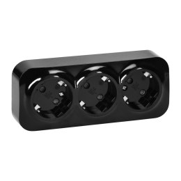 Gniazdo potrójne ToDo 2P+Z Schuko IP20, 16A, 230V AC, czarny