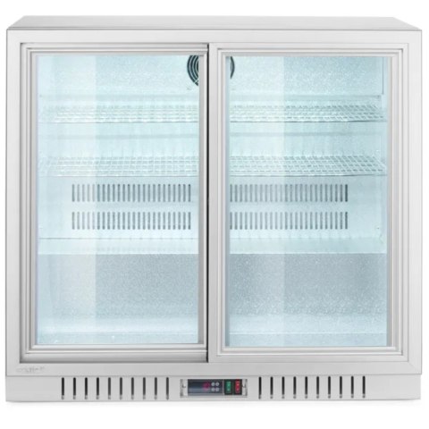 Lodówka chłodziarka barowa z 2 drzwiami suwanymi LED 150 l 160 W 90x52x84 cm - srebrna