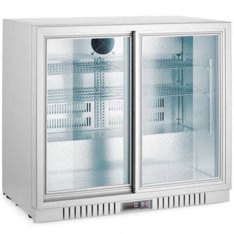 Lodówka chłodziarka barowa z 2 drzwiami suwanymi LED 150 l 160 W 90x52x84 cm - srebrna
