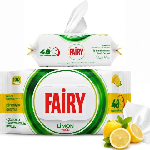 FAIRY Chusteczki Czyszczące LEMON Uniwersalne Antybakteryjne 100 szt.