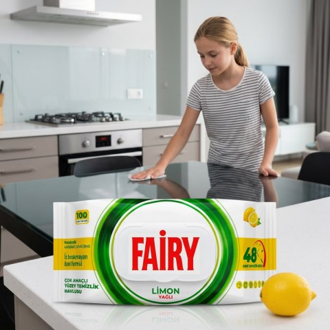FAIRY Chusteczki Czyszczące LEMON Uniwersalne Antybakteryjne 100 szt.