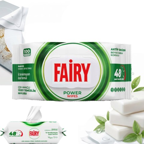 FAIRY Chusteczki Czyszczące POWER BIAŁE MYDŁO Uniwersalne 100 szt.