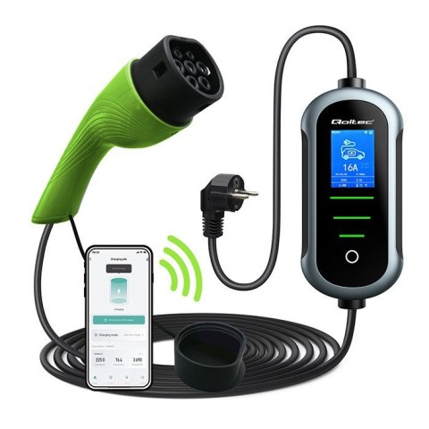 Qoltec Mobilna ładowarka do samochodu elektrycznego EV z regulacją 2w1 Typ2 | 3.5kW | 230V | SCHUKO 16A | Wi-fi | TUYA | SMART L