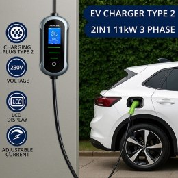 Qoltec Mobilna ładowarka do samochodu elektrycznego EV z regulacją 2w1 Typ2 | 3.5kW | 230V | SCHUKO 16A | Wi-fi | TUYA | SMART L