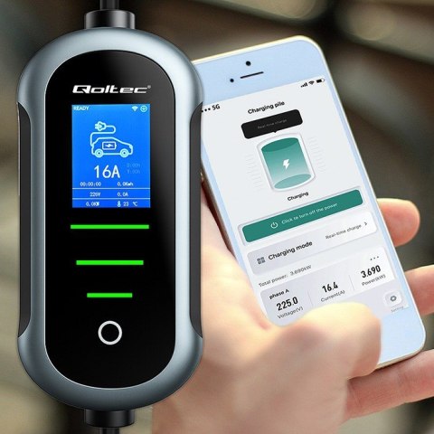 Qoltec Mobilna ładowarka do samochodu elektrycznego EV z regulacją 2w1 Typ2 | 3.5kW | 230V | SCHUKO 16A | Wi-fi | TUYA | SMART L