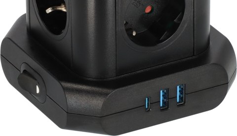 Brennenstuhl 1153560010 Wieża zasilająca Tower 8 gniazd 2xUSB-A 1xUSB-C PD 2m Schuko Czarna