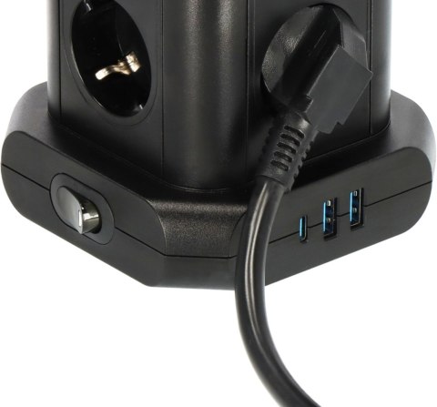 Brennenstuhl 1153560010 Wieża zasilająca Tower 8 gniazd 2xUSB-A 1xUSB-C PD 2m Schuko Czarna