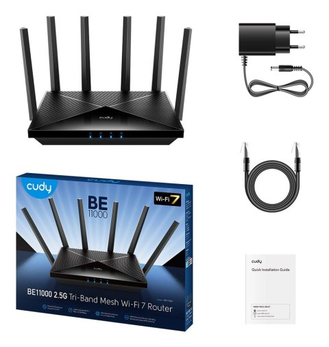Cudy WR11000 router bezprzewodowy 2.5 Gigabit Ethernet Trójpasmowy (2,4 GHz / 5 GHz / 6 GHz) Czarny