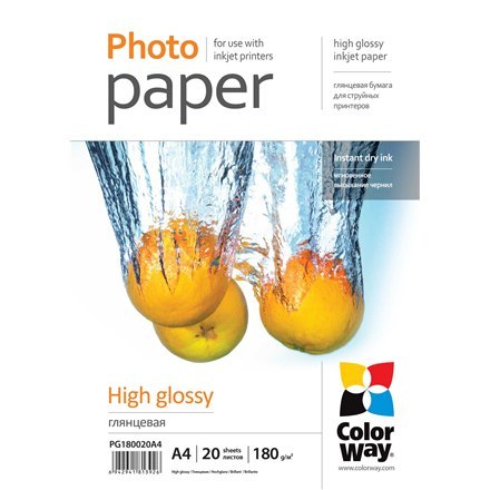 ColorWay ColorWay | Papier fotograficzny 20 szt. | PG180020A4 | Biały | 180 g/m² | A4 | Błyszczący