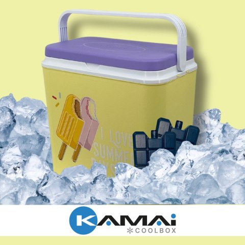 Lodówka CEGECO 24L Żółta wzór Lody Kamai
