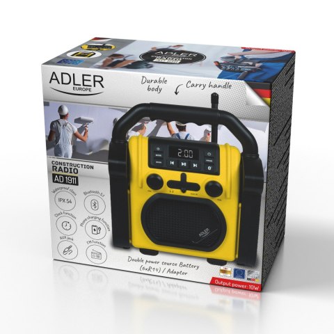 Adler Adler | Construction radio with Bluetooth | AD 1911 | AUX in | Black/Yellow