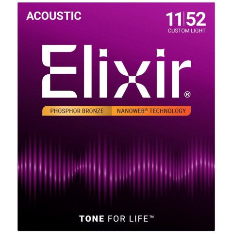 Elixir 16027 Phosphor Bronze Custom Light (11-52) NW - Struny do gitary akustycznej