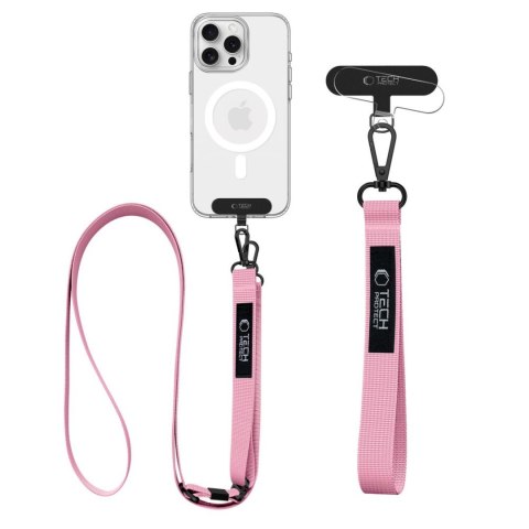 Smycz 2w1 do etui smartfona na szyję nadgarstek Rope Crossbody - różowa