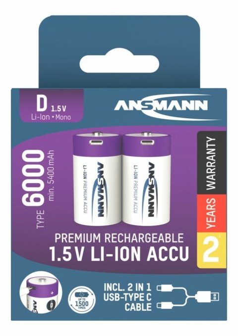 Ansmann 1314-0005 bateria do użytku domowego Bateria do ponownego naładowania D Litowo-jonowa (Li-Ion)