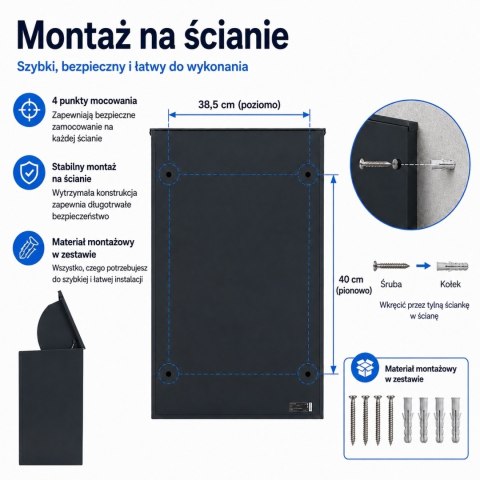 Skrzynka na paczki BITUX 90L stalowa zamykana czarna wodoodporna 53x41x76,5