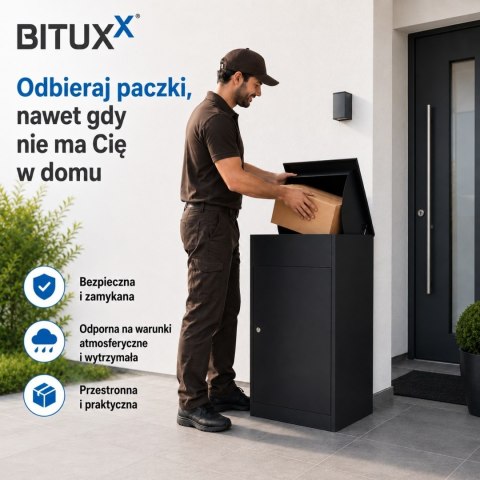 Skrzynka na paczki BITUX 90L stalowa zamykana czarna wodoodporna 53x41x76,5