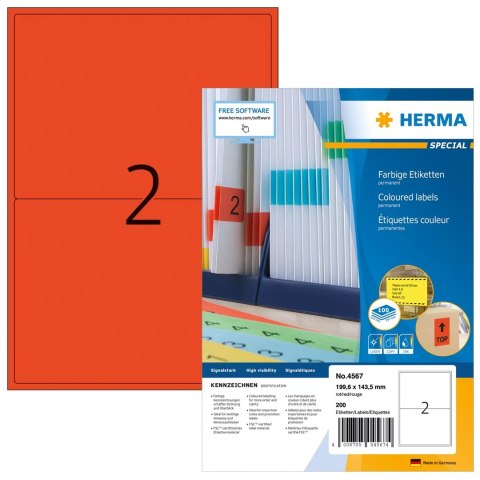HERMA 4567 samoprzylepne etykiety Prostokąt Czerwony 200 szt.