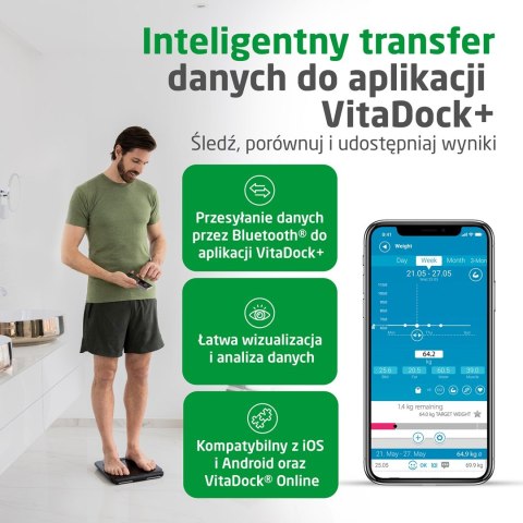 Holistyczna 8-punktowa waga analityczna Medisana BS 850 do 180 kg |VitaDock | pomiar całego ciała | antracytowy