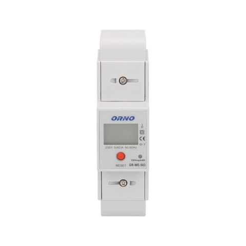 1-fazowy wskaźnik zużycia energii elektrycznej, 80A, dodatkowy wskaźnik, wyjście impulsowe, przycisk RESET, 2 moduły, DIN TH-35m