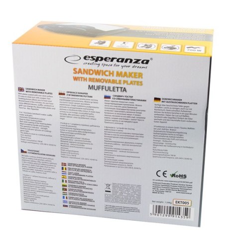 Opiekacz do kanapek Esperanza Muffuletta EKT005 (700W; kolor czarny, kolor inox)