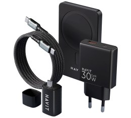 Zestaw do ładowania Havit: Power Bank PB5216 5000 mAh, magnetyczny kabel USB-C do USB-C i ultra cienka ładowarka UC128 o mocy 30
