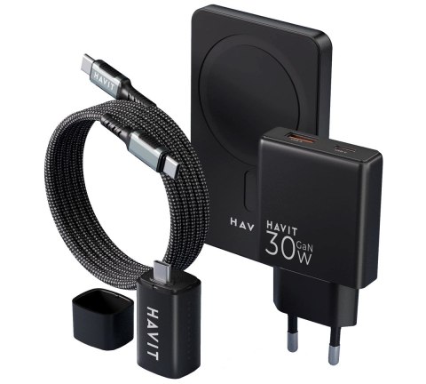 Zestaw do ładowania Havit: Power Bank PB5216 5000 mAh, magnetyczny kabel USB-C do USB-C i ultra cienka ładowarka UC128 o mocy 30