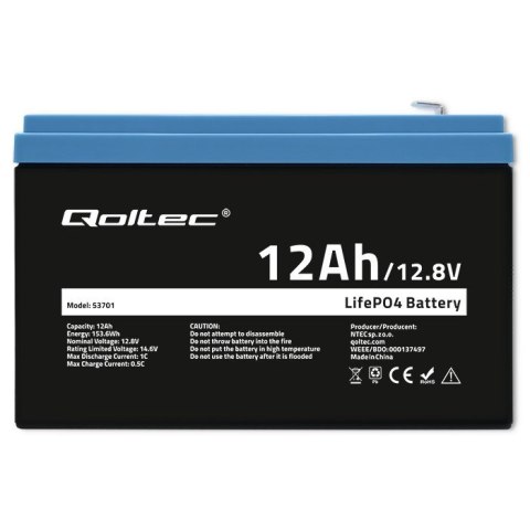 Qoltec Akumulator LiFePO4 Litowo-Żelazowo-Fosforanowy 12.8V 12Ah 153.6Wh BMS