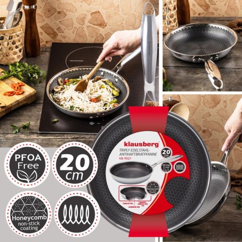 Patelnia powłoka non-stick honeycomb, 20 cm, 3-warstwy, stal 304, pfoa-free