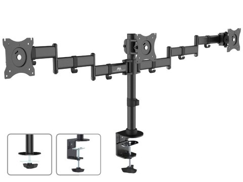 Uchwyt / wieszak biurkowy na 3 monitory Maclean, podwójne ramiona, VESA 75x75 oraz 100x100, 13"-27", 8kg, MC-691