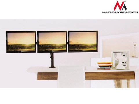 Uchwyt / wieszak biurkowy na 3 monitory Maclean, podwójne ramiona, VESA 75x75 oraz 100x100, 13"-27", 8kg, MC-691