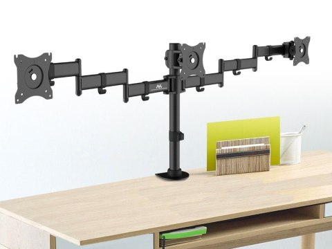 Uchwyt / wieszak biurkowy na 3 monitory Maclean, podwójne ramiona, VESA 75x75 oraz 100x100, 13"-27", 8kg, MC-691