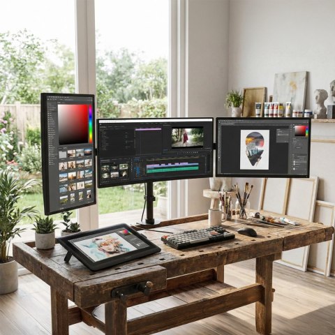 Uchwyt / wieszak biurkowy na 3 monitory Maclean, podwójne ramiona, VESA 75x75 oraz 100x100, 13"-27", 8kg, MC-691