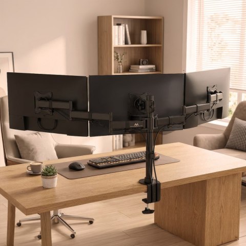 Uchwyt / wieszak biurkowy na 3 monitory Maclean, podwójne ramiona, VESA 75x75 oraz 100x100, 13"-27", 8kg, MC-691