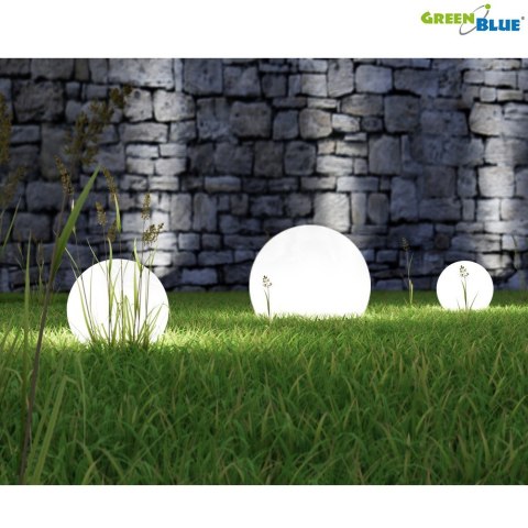 Solarna lampa GreenBlue, wolnostojąca, ogrodowa, kula 25x25x58cm, bialy LED, GB166