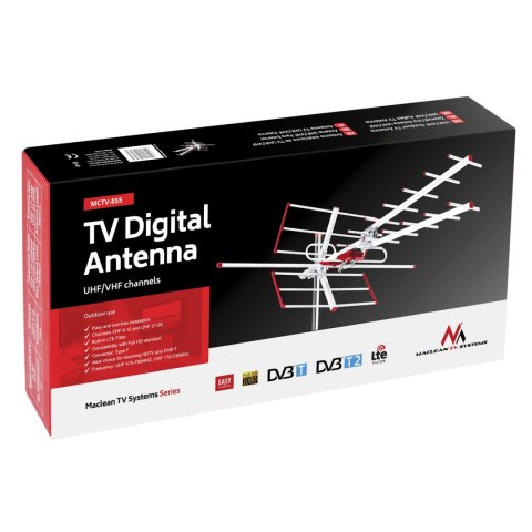 Antena TV DVB-T/T2 HEVC Maclean, pasywna, zewnętrzna combo, filtr Lte, UHF/VHF max 100dBV, MCTV-855