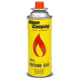 Kartusz gazowy 400ml Alpen Camping. certyfikat: Pi 0875, zgodny z normą EN417, izobutan, zakres działania -10°c do+ 40°c, IK1004