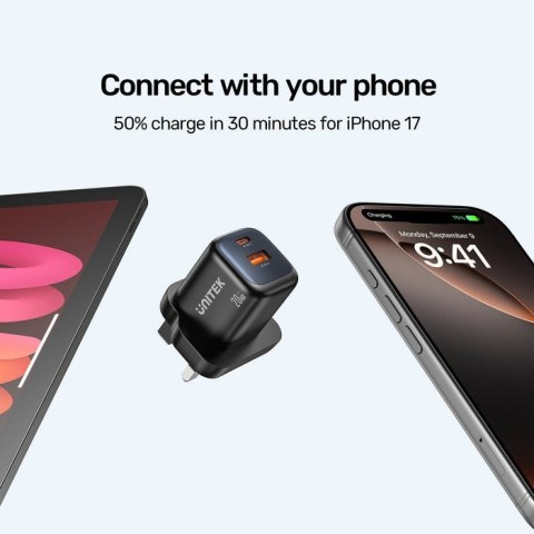 UNITEK ŁADOWARKA SIECIOWA 2X GAN USB-C & USB-A 20W CZARNA