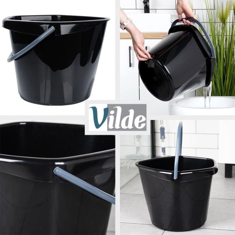Wiadro Gospodarcze Plastikowe Czarne 14 L VILDE Poręczny Uchwyt