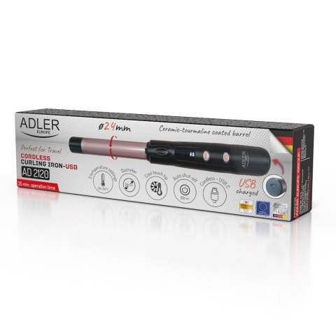 Adler Adler Cordless Curling Iron | AD 2120 | Temperature (min) 170 °C | Display LED | Black/Rose Gold