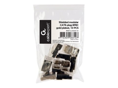 Cablexpert Cablexpert Shielded modular CAT6 plug 30u" gold plated, 10 pcs per bag | PLUG6SP/10 | Transparent/Silver